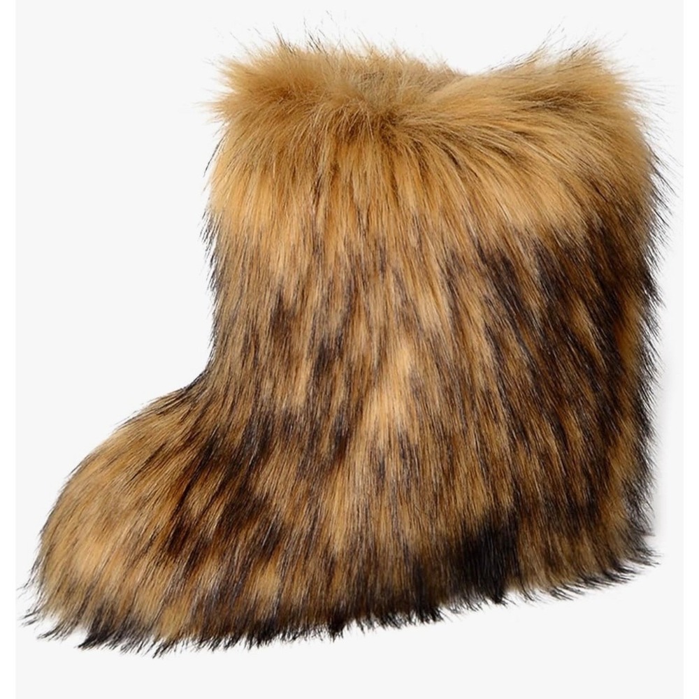 Faux Fur Shaggy Winter Boots Tan Black Animal Print Fluffy Snow Boots size 12